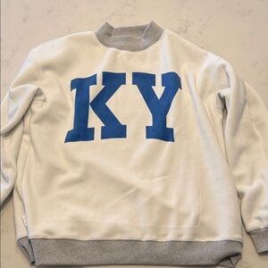 White and Gray Sweatshirt with Blue Print